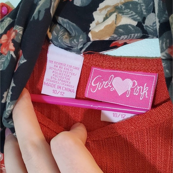 NEW! "Girls Love Pink" Big Girls Orangey Red Pullover Sweater w/ Scarf Sz 10/12 - Picture 7 of 9